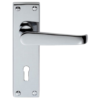 Polished Chrome Victorian Lever On Backplate - Standard Lock Polished Chrome Victorian Lever On Backplate - Standard Lock